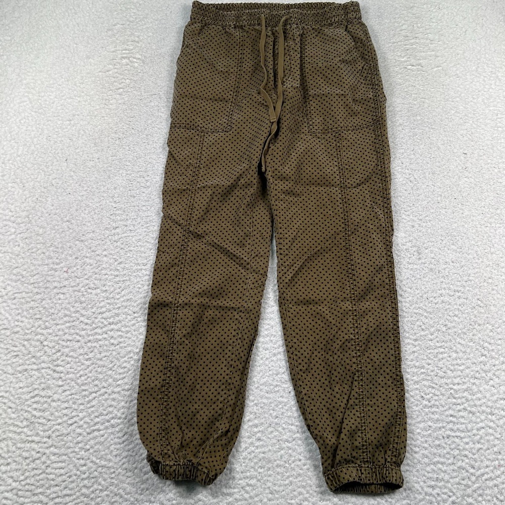 Anthropologie Jogger Pants Women XS Pull On Drawstring Polka Dots Olive Green